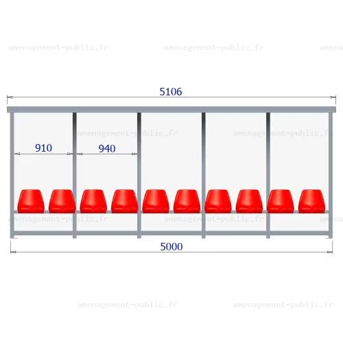 Abri de touche monobloc 10 sièges baquet 